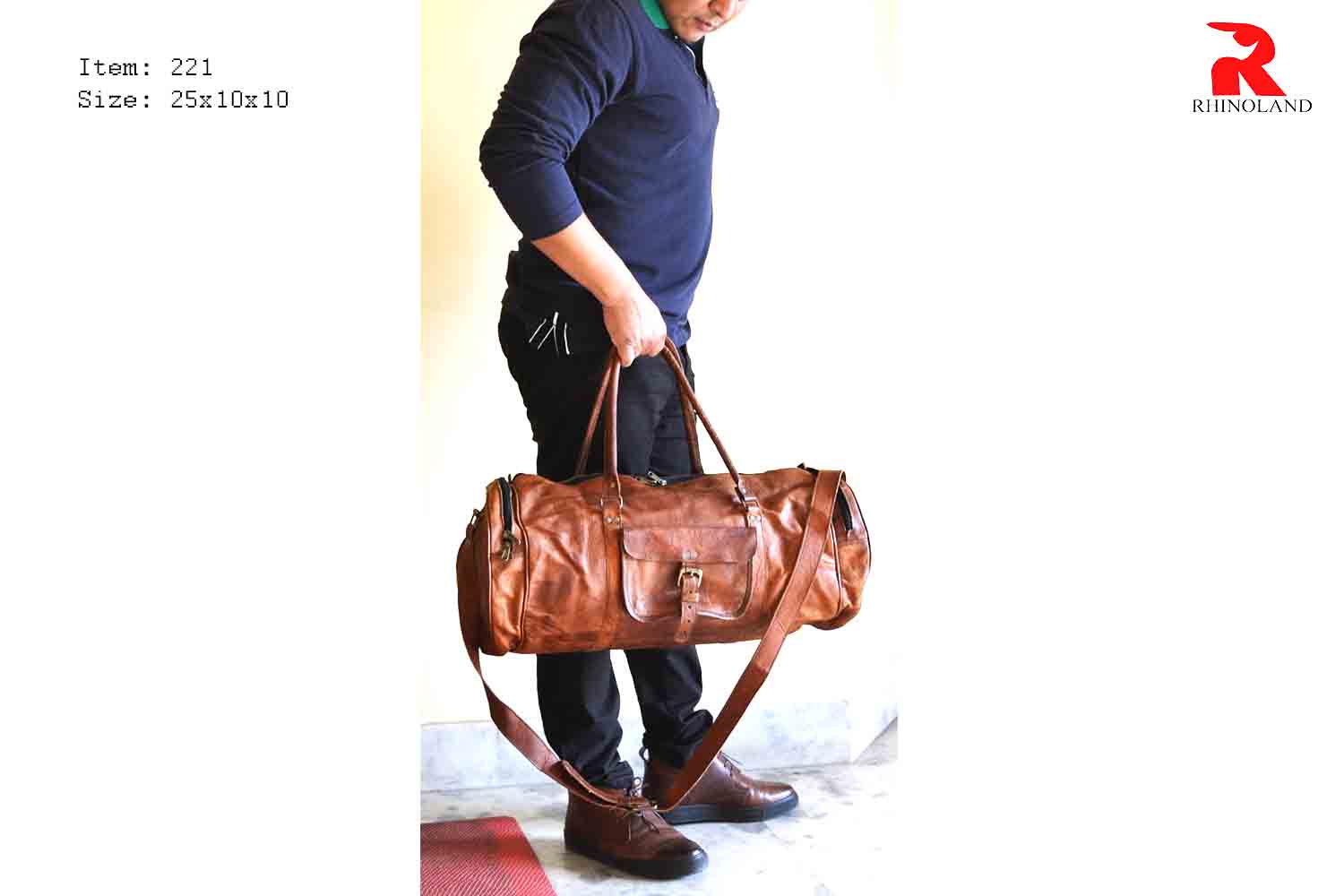 Rhinoland Vintage Leather Travel Duffle Bag (Round Design)