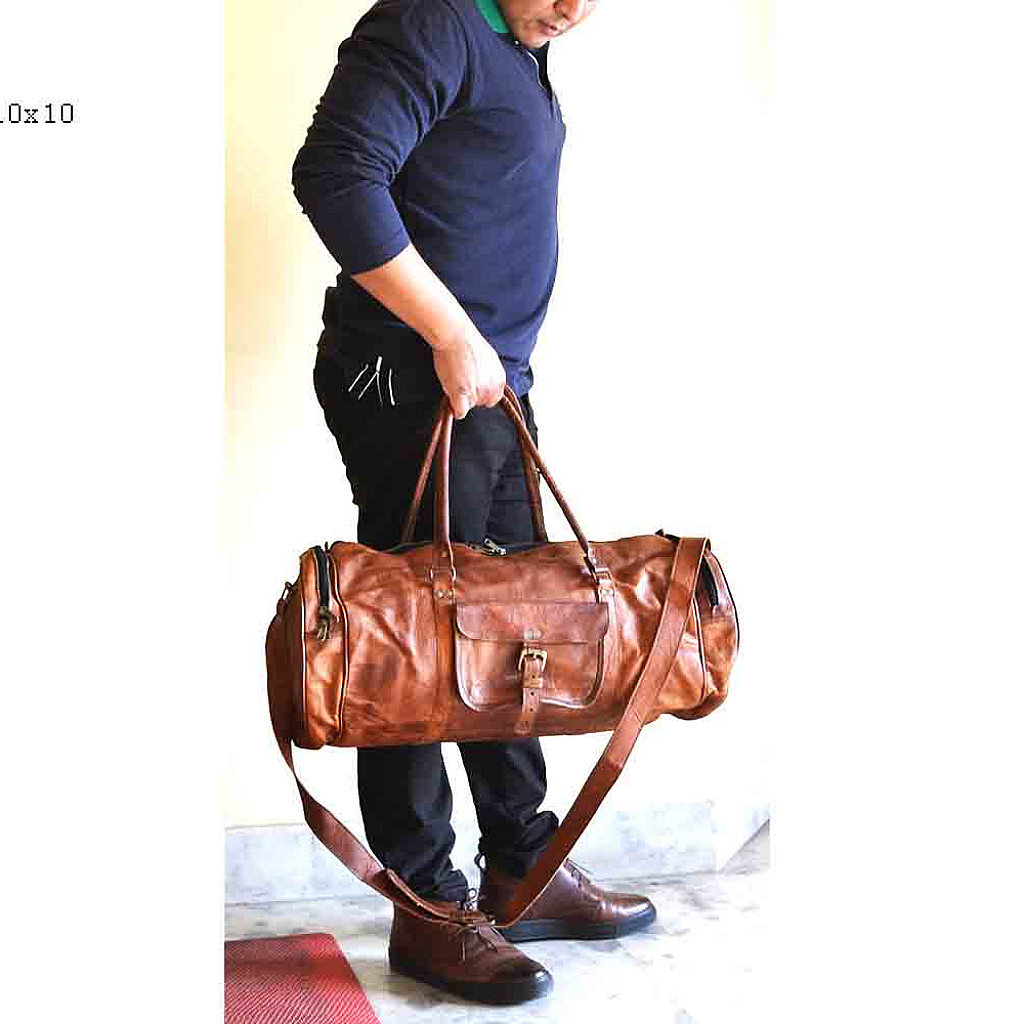 Rhinoland Vintage Leather Travel Duffle Bag (Round Design)