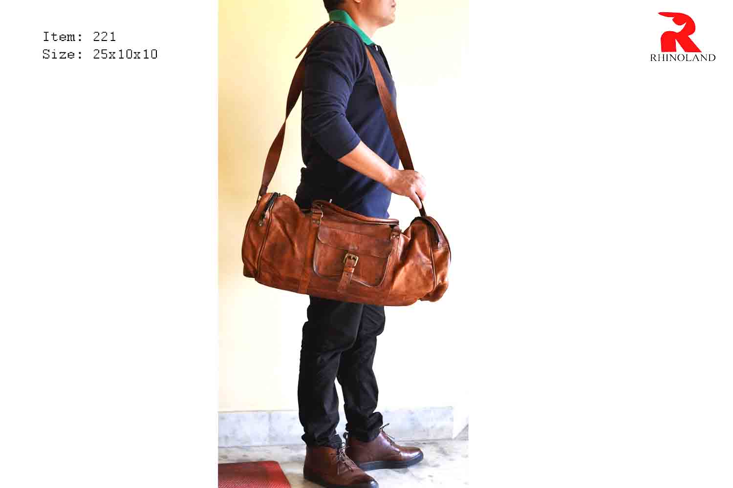 Rhinoland Vintage Leather Travel Duffle Bag (Round Design)