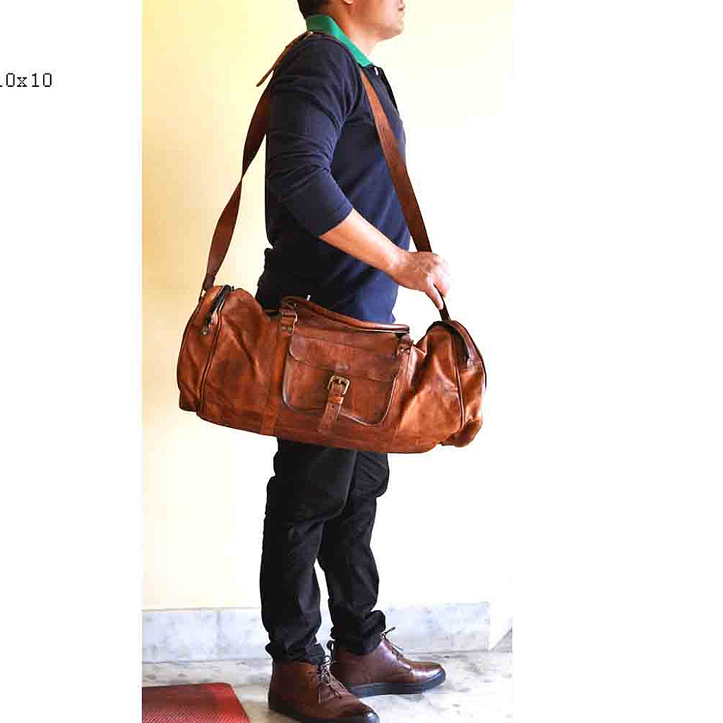 Rhinoland Vintage Leather Travel Duffle Bag (Round Design)