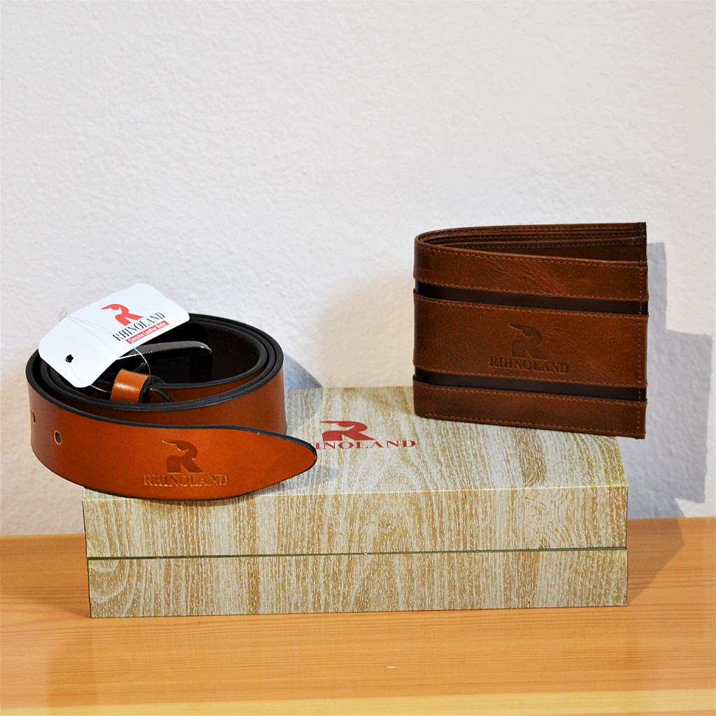 Rhinoland Belt & Wallet Gift Combo Set for Men – Genuine Leather | Premium Gift Box