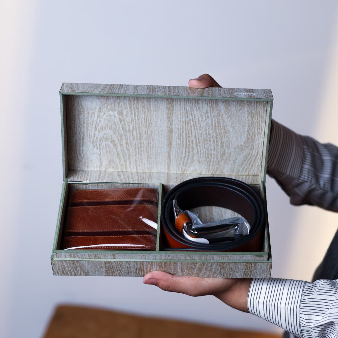Rhinoland Belt & Wallet Gift Combo Set for Men – Genuine Leather | Premium Gift Box